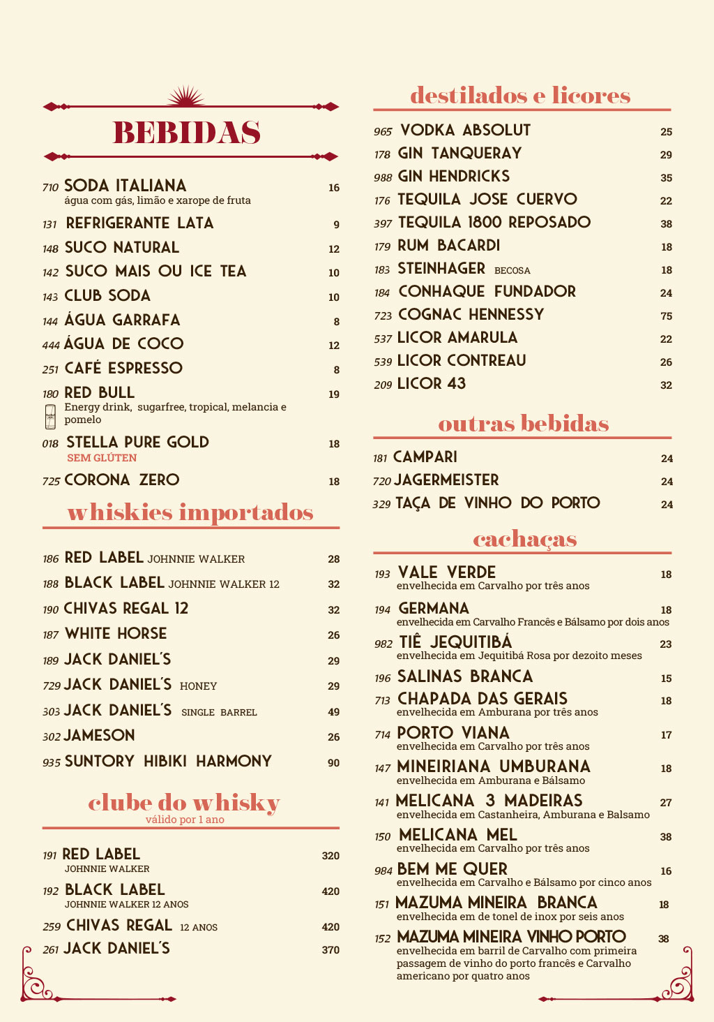 Cardápio em Português