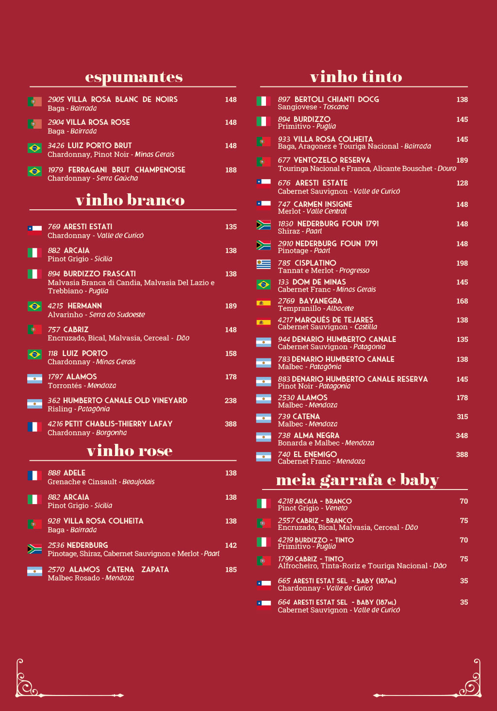 Cardápio em Português
